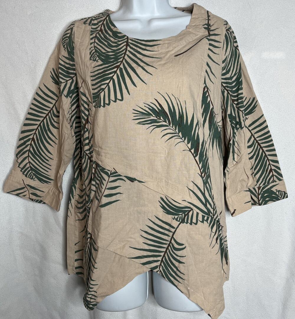 W Lane Women's Plus 16 Palm Leaf Linen Blend Popover Top